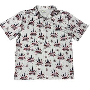 Obnoxious Golf Pot Leaf American Flag Performance Polo Men’s Medium Weed USA